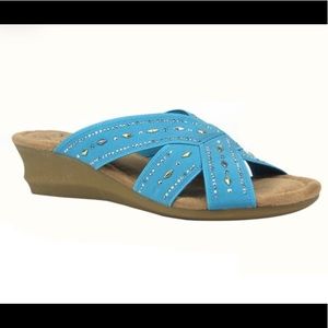 Grance Stretch Wedge Sandal with Memory Foam TEAL
